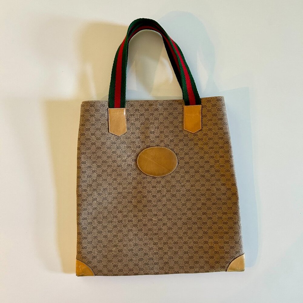 Vintage 80s Monogram Gucci Double Micro GG Tote Purse Bag